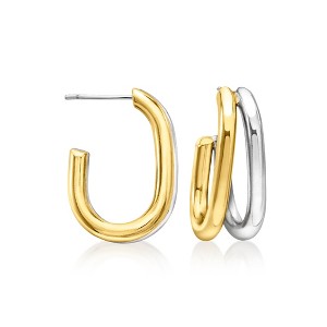 Ross-Simons Silver and 14kt Gold-Plated Double-Row J-Hoop Earrings - 1 of 3