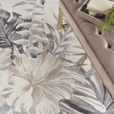 Ivory Elegance 8' x 10' Synthetic Tropical Botanical Area Rug