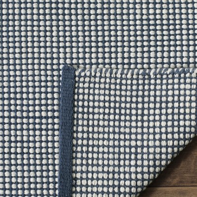 Ivory and Navy Handwoven Cotton Round Rug