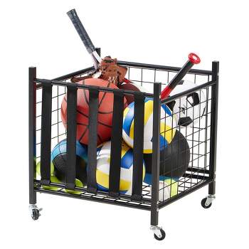 LUGO Sports Equipment Storage Cart with Elastic Straps and Wheels