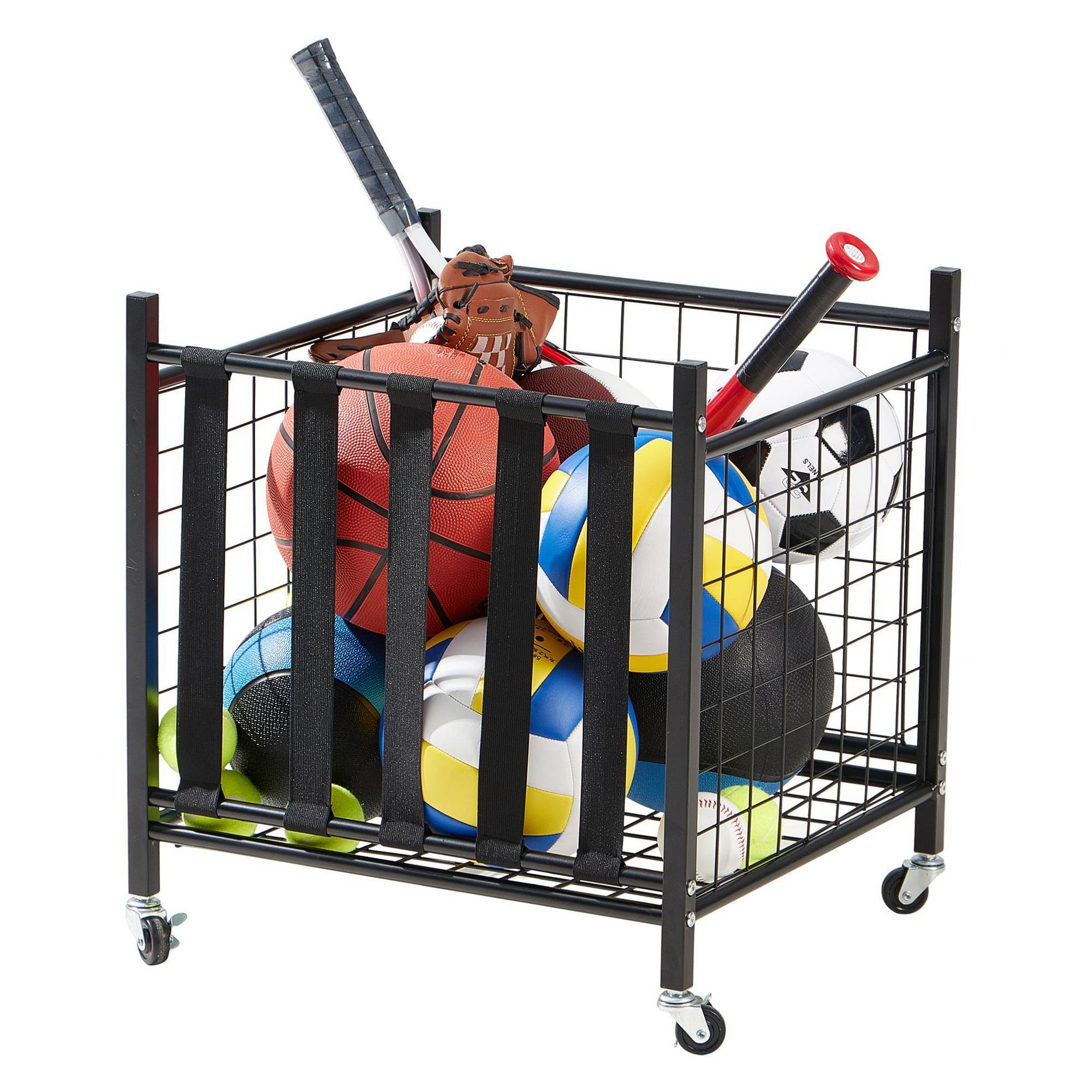 LUGO Sports Equipment Storage Cart with Elastic Straps and Wheels: Garage Organization & Sports Organizer, Steel Frame