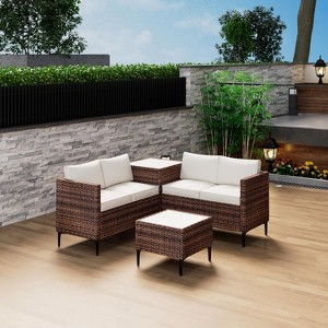 4-Piece All-Weather PE Rattan Set - Loveseat sofa & storage coffee table for backyard, poolside or porch conversations. - 1 of 4