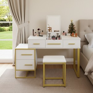 FONTOI 49.2" Makeup Vanity Set with Mirror Dresser Table with Nightstand and 4 Drawers for Bedroom Dressing Room, Black/White - 1 of 4