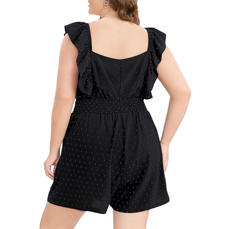 Women's Plus Size Swiss Dot Rompers Summer Sleeveless Short Jumpsuits with Pockets, 3 of 8