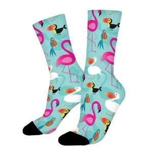 Tropical Birds Background Women Printed Crew Socks Funny Funky Socks Soft Polyester Novelty Gifts for Artists Men - 1 of 1