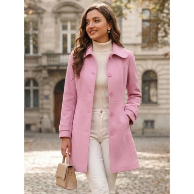 Женские куртки Allegra K Women's Peter Pan Collar Single Breasted Outwear Winter Buttoned Long Coat Charm pink X-Small — фото 2