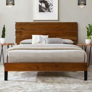 Full/Queen/King Size Wood Platform Bed Frame with Three-Piece Headboard Design, Mid-Century Modern, Brown-ModernLuxe - 1 of 4
