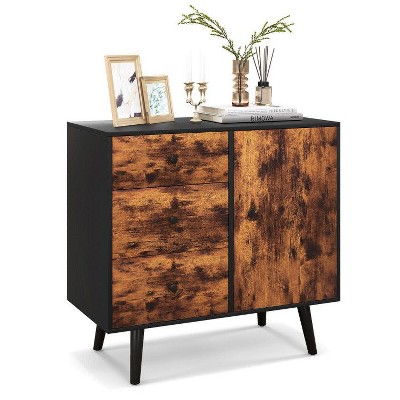 Munora Mid-Century Wood Storage Cabinet - 3 Drawers, 2-Tier Door Cabinet with Adjustable Shelf - Freestanding for Living Room/Bedroom