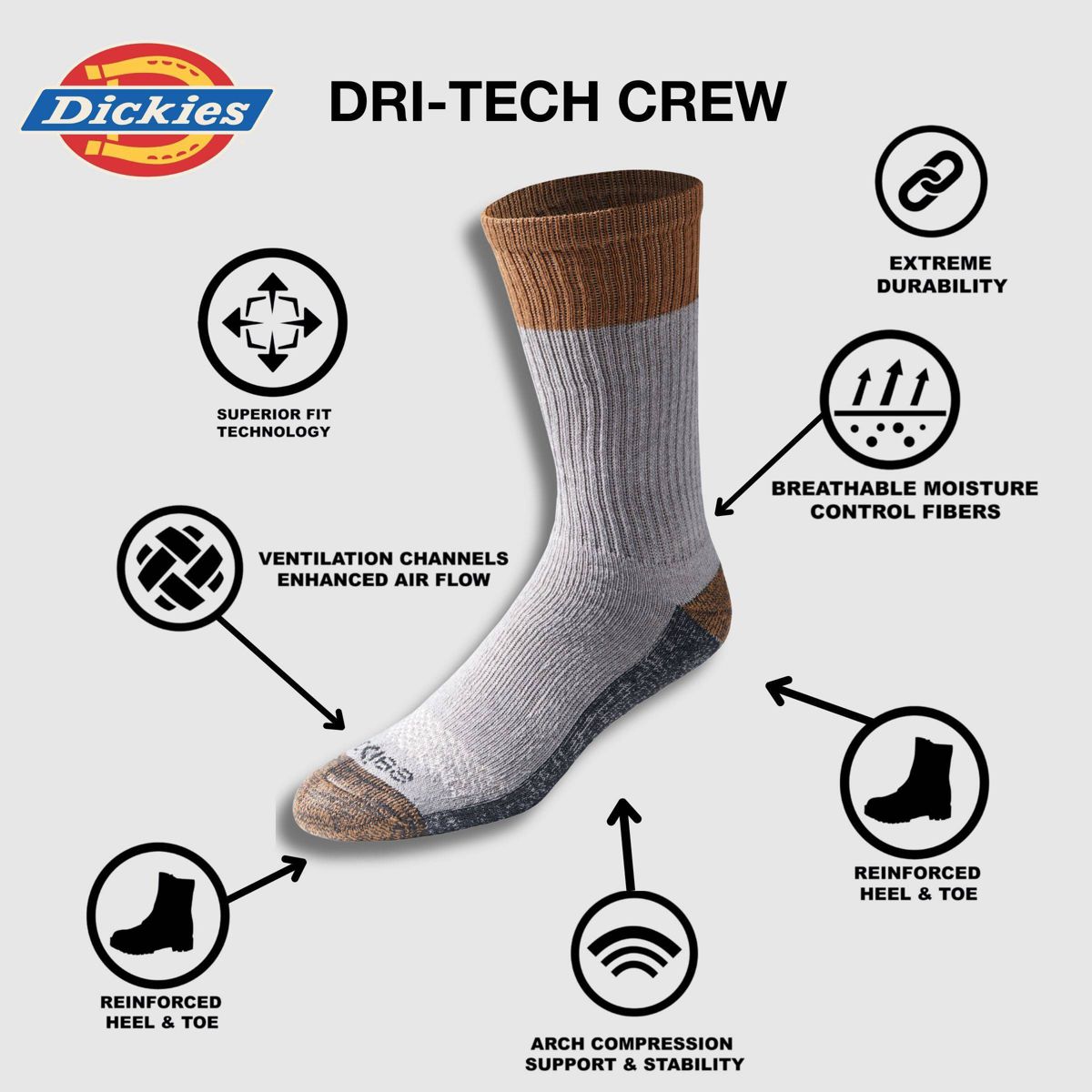 Dickies Men's 6pk Moisture Control Crew Socks - 6-12 - thumbnail 4