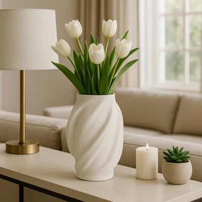 Decorative Sculptural Vase for Living Room Decor - Stylish Home Decor for Office Spaces, Bedroom, or Table Decor - House Decor Vase - 12", White