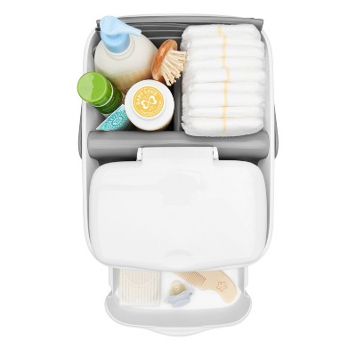 Gray and White Portable Diaper Caddy with Changing Mat