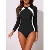 INSPIRE CHIC Women's Long Sleeve Sporty Scoop Neck Zipper Surfing Swimwear Monokini Sets 1 Piece - 2 of 4