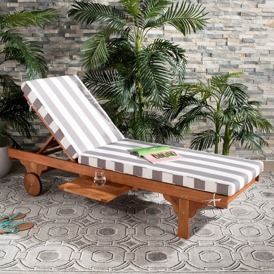 Newport Chaise Lounge Chair With Side Table - Natural/Gray/White - Safavieh