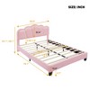 Twin/Full Size Upholstered Platform Bed with Adjustable Headboard and LED Light, White/Pink-ModernLuxe - 4 of 4