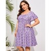 LXT- Women's Plus Size Square Neck Ruffle Sleeve Flowy Floral Summer Midi Dress with Pockets - 4 of 4