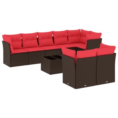 vidaXL 9 Piece Patio Sofa Set with Cushions Gray Poly Rattan