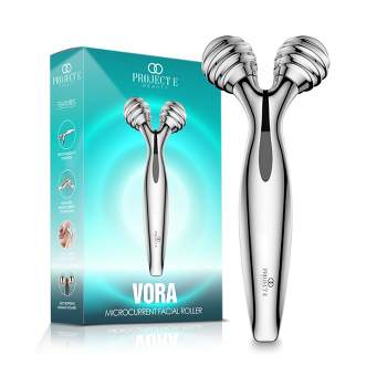 Project E Beauty VORA | Mild Microcurrent Facial Roller | 3D Face & Body Massager | Face Lift Device & V-Shape | Reduces Puffiness | Tightens & Firms