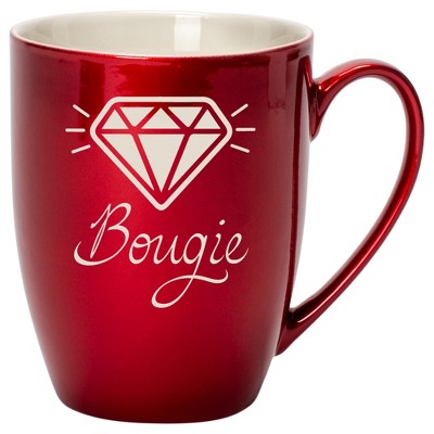 100 North Sparkling Diamond 10 Ounce Cardinal Red Metallic Finish, Comfortably Fits Your Hands, New Bone China Coffee Tea Cup Mug, Bougie