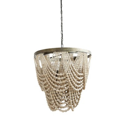 Metal Chandelier with Draped Wood Beads White - 3R Studios