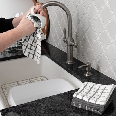 Gray Terry Cotton Check Dish Cloth Set of Six