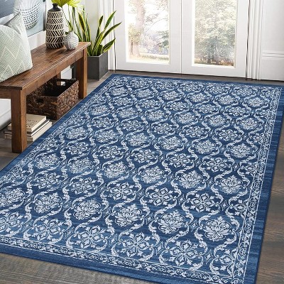 Area Rug Modern Floral Washable Rugs Ultra-Thin Non Slip Living Room Rug Low Pile Boho Floral Carpet Trellis Distressed Bedroom Rugs