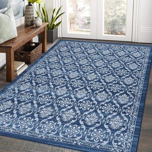 Area Rug Modern Floral Washable Rugs Ultra-Thin Non Slip Living Room Rug Low Pile Boho Floral Carpet Trellis Distressed Bedroom Rugs - 1 of 4