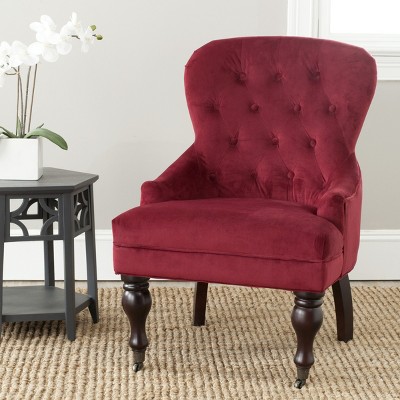 Elegant Red Velvet Contemporary Accent Chair with Curved Spindle Legs