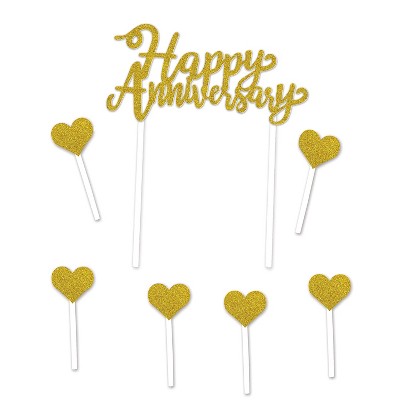 Beistle Happy Anniversary Cake Topper, 6" x 8", (2/Pkg) Gold