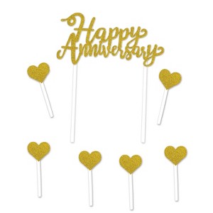 Beistle Happy Anniversary Cake Topper, 6" x 8", (2/Pkg) Gold - 1 of 1