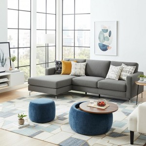 Homy Casa Round Storage Ottoman Set with Removable Wood Tray Top and Footstool, for Living Room & Bedroom - 1 of 4