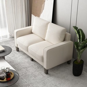 MYINDA Modern Living Room Furniture Sofa, Loveseat Thick Upholstery Sofa,BEIGE - 1 of 4