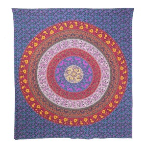 HomeRoots 92" X 84" Blue Red And Yellow Mandala Cotton Hanging Tapestry - 1 of 4