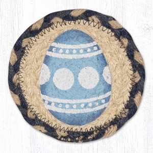 Earth Rugs Blue Egg Round Coaster – Braided Jute, Spring Easter Decor Accent, 5"x5" - 1 of 3