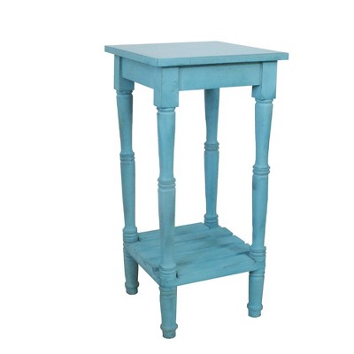 29" Foldable Mango Wood Side Table with Slatted Bottom Shelf Blue - Benzara