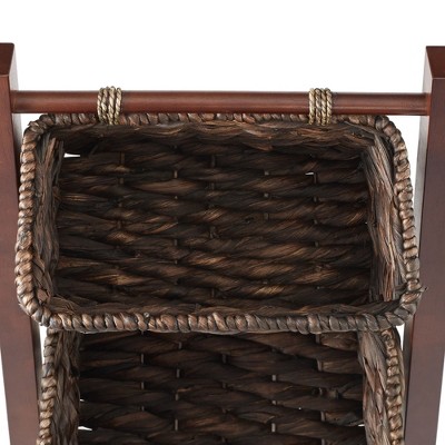 Walnut 3-Tier Floor Stand with Water Hyacinth Baskets