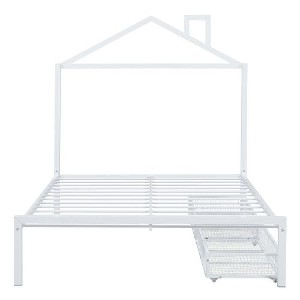 Full-Size Metal Platform Bed featuring Dual Drawers and Architectural House Headboard - 1 of 4