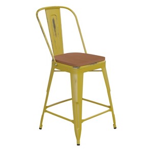Flash Furniture Carly Commercial Grade 24" High Metal Indoor-Outdoor Counter Height Stool with Back and Polystyrene Seat - 1 of 4