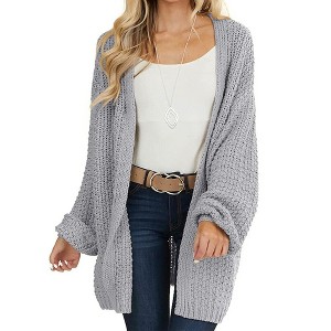 Imily Bela Womens Cardigan Solid Color Long Sleeve Open Front Chunky Knit Sweater Outwear - 1 of 4