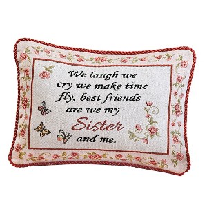 Collections Etc Sister and Me Tapestry Accent Pillow with Removable Cover White - 1 of 2