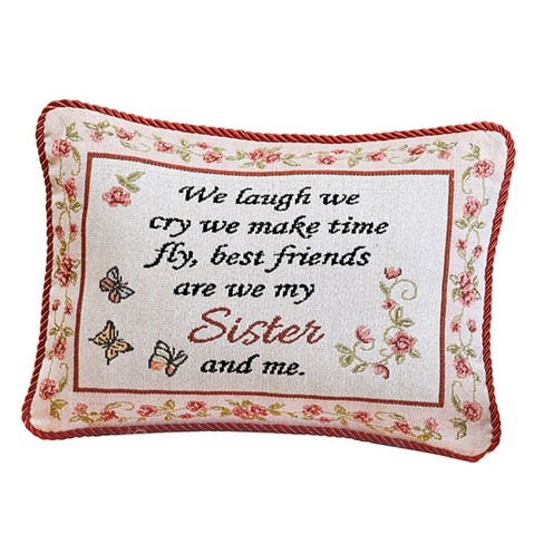 Collections Etc Sister and Me Tapestry Accent Pillow with Removable Cover White - image 1 of 2