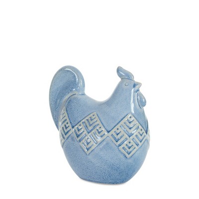HomeRoots Set of Two 8" Blue Ceramic Rooster Figurine Tabletop Sculpture
