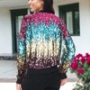 Anna-Kaci Sequin Bright Zig Zag Ombre Sparkle Bomber Zip-Up Jacket - 4 of 4