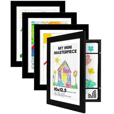 Americanflat 10x12.5 Kids Artwork Picture Frame in Black- Displays 8.5x11 With Mat and 10x12.5 Without Mat - 4 Pack