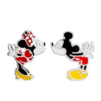 Disney Mickey and Minnie Kiss Mismatched Stud Sterling Silver Earrings