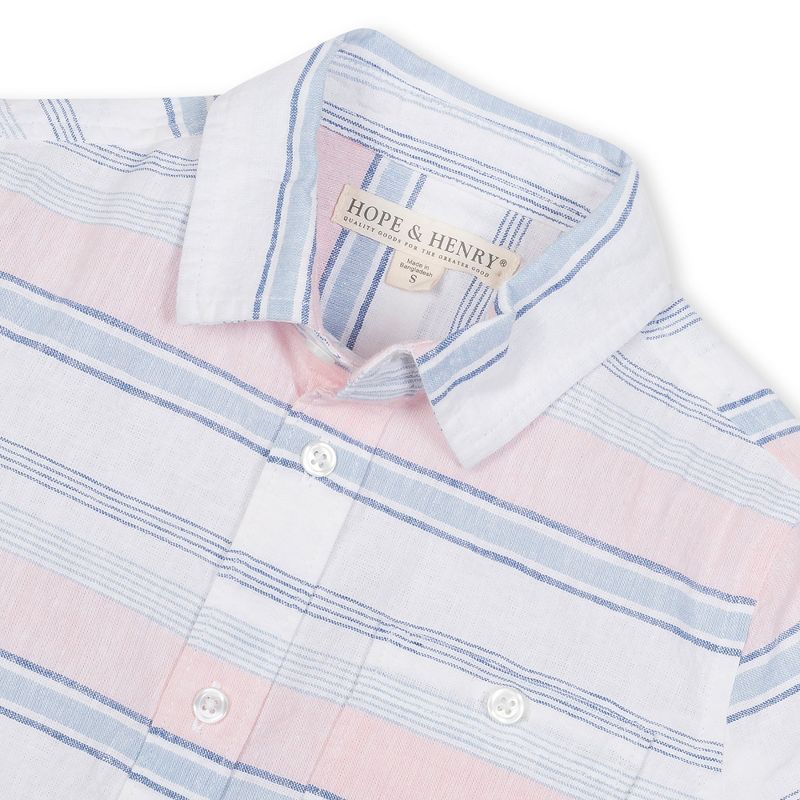 Hope & Henry Boys' Linen Short Sleeve Button Down Shirt, Infant, 2 of 9