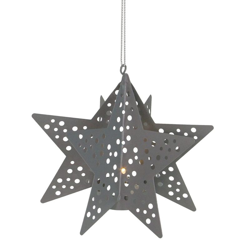 Northlight 5" Pre-Lit Gray Cut Out Star Hanging Christmas Ornament, 1 of 4