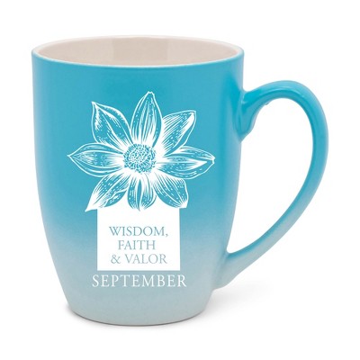 Elanze Designs Wisdom Faith And Valor Two Toned Ombre Matte Teal and White 12 ounce Ceramic Stoneware Coffee Cup Mug