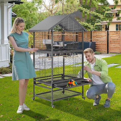 Garvee 60 Inch Heavy-Duty Double-Layer Wrought Iron Parrot Cage with Flip-Out Door Perch and Storage Shelf
