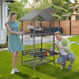 Garvee 60 Inch Heavy-Duty Double-Layer Wrought Iron Parrot Cage with Flip-Out Door Perch and Storage Shelf - 1 of 4