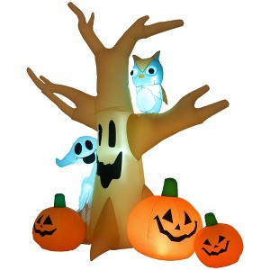 HOMCOM 7.5' Tall Lighted Inflatable Cute Halloween Decoration, Haunted Tree With Owl, Ghost, Pumpkins, Blow Up Outdoor LED Yard Display, Waterproof - 1 of 4